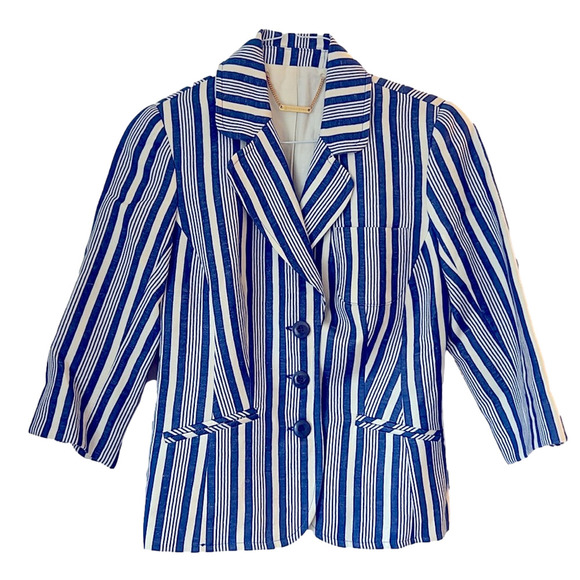 Women's Trina Turk Blue & White Striped Blazer Size 2 - Picture 1 of 7